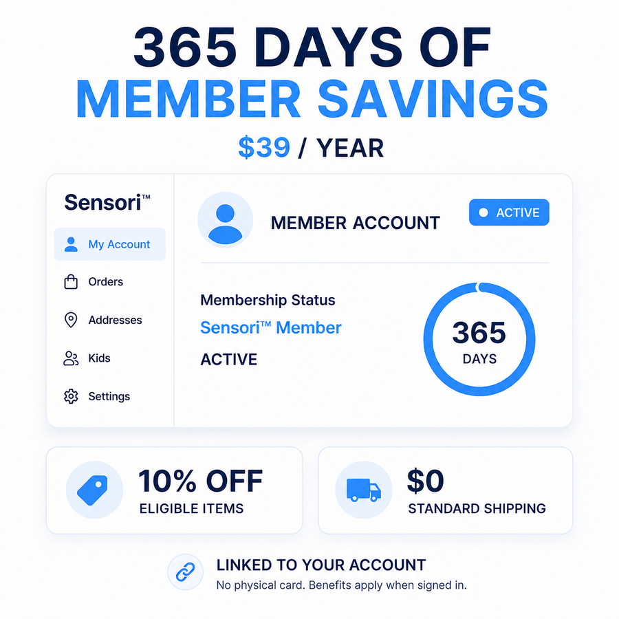 Sensori 365-day digital membership linked to an account with 10% off eligible items and free standard shipping