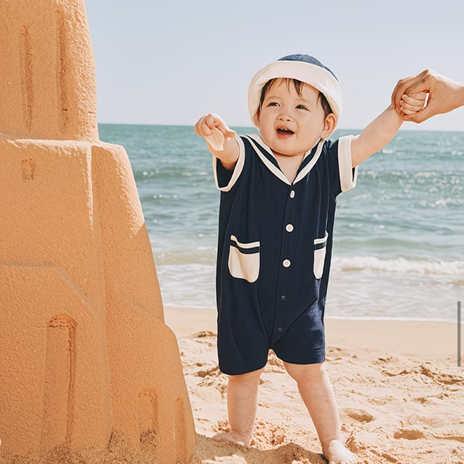 Sensori™ Retro Sailor Sleeve Romper